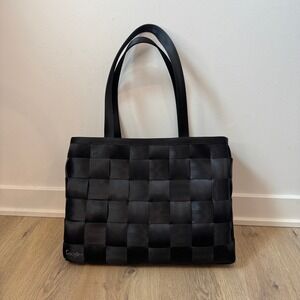 Harveys Seatbelt Bag Tote Womens Large Black Woven Shoulder Zip Purse USA